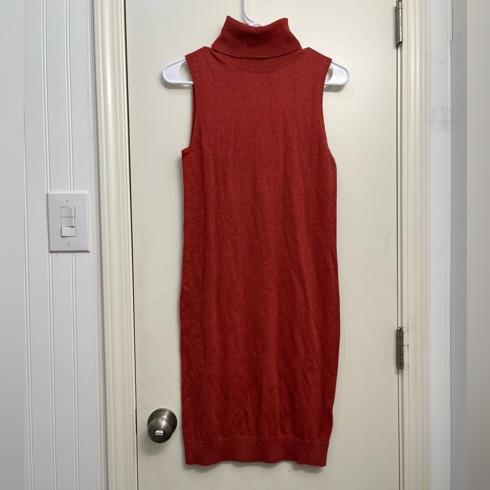 Sleeveless Burnt Orange Turtleneck Dress
